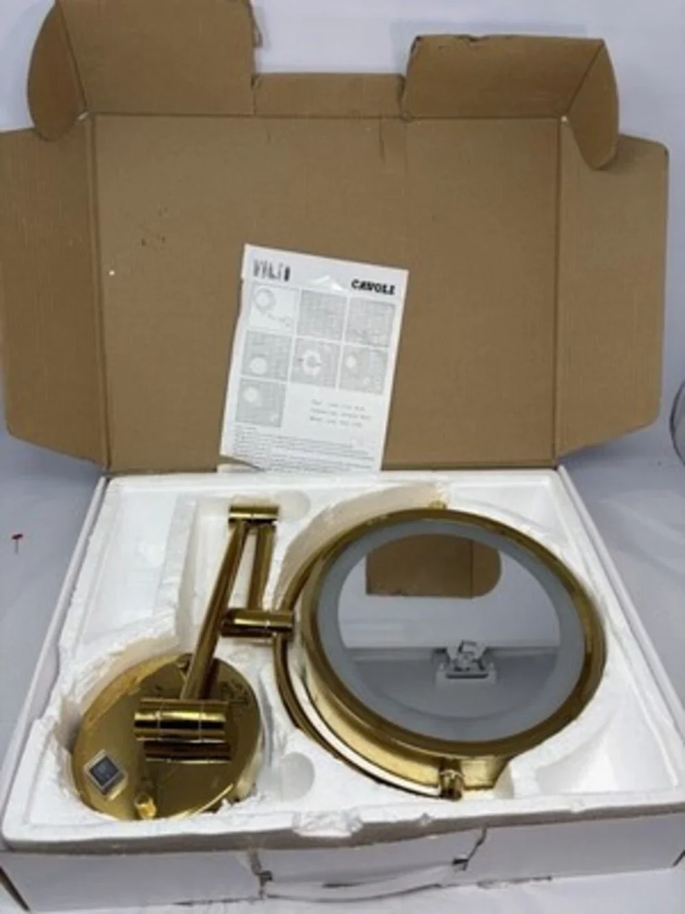10x Magnifying Mirror with Light Wall Mounted With Polished Gold Tone Hard Wire